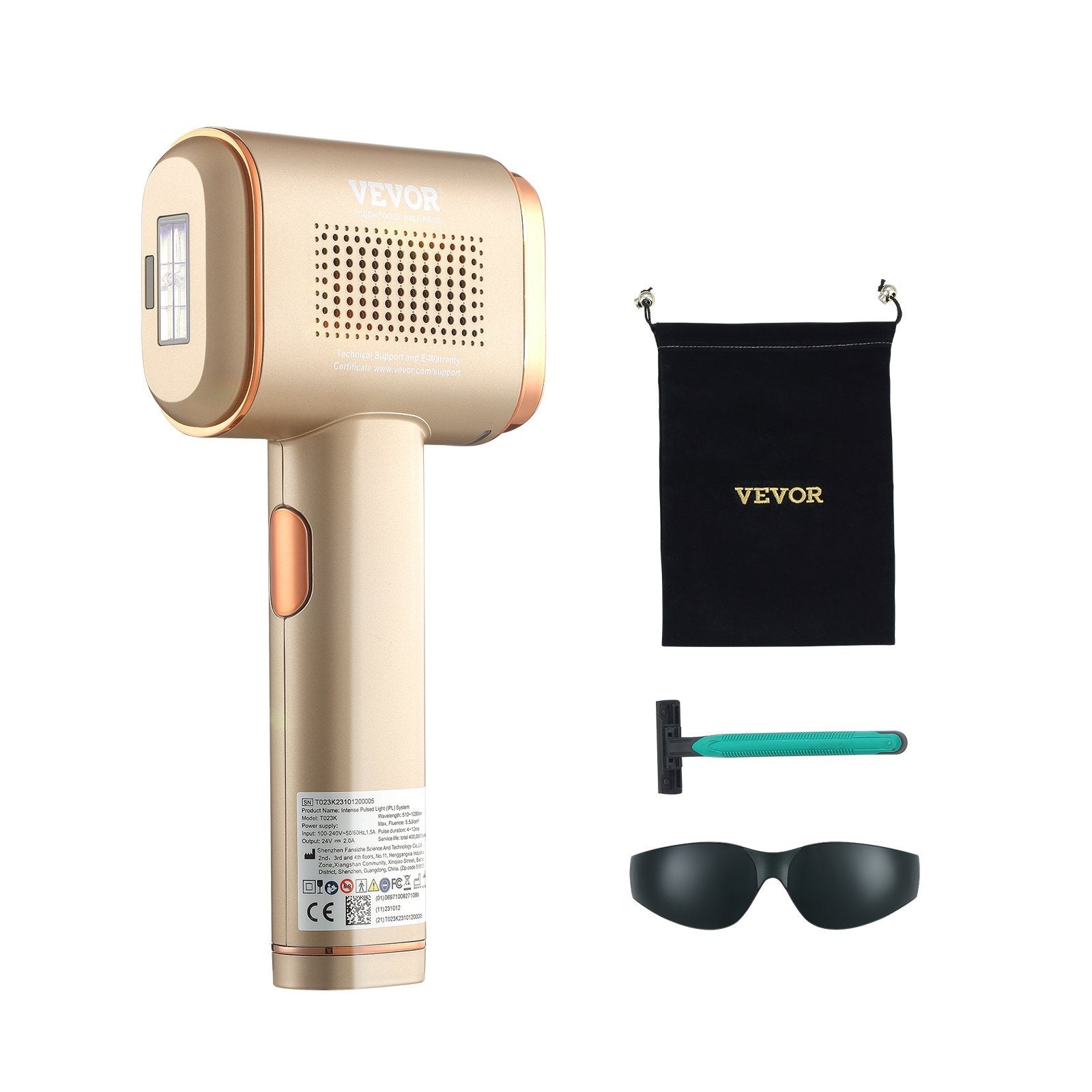 VEVOR IPL Hair Removal, Permanent Hair Removal With Sapphire Ice Cooling System, Painless At-Home Hair Removal Device For Women Men, Auto Manual Modes, 5 Levels For Body & Face